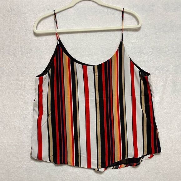 Anne Klein Cami Tank Top Size M Striped Red Blue Cream Black Spaghetti Strap - Picture 3 of 10